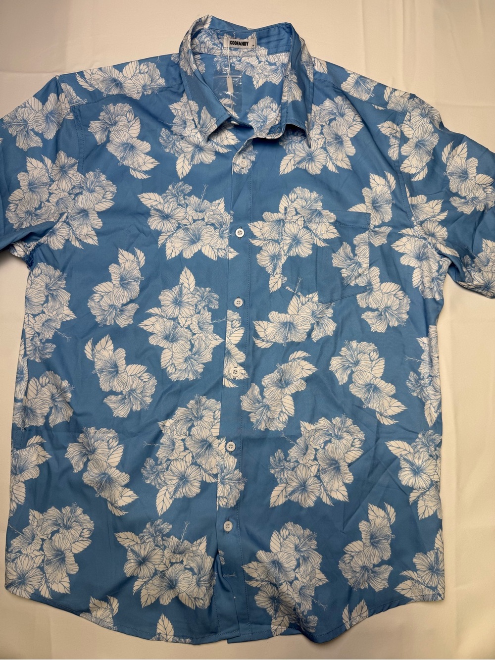 Casual Blue Floral Short-Sleeve Button-Down Shirt -Medium - Picture 2 of 16